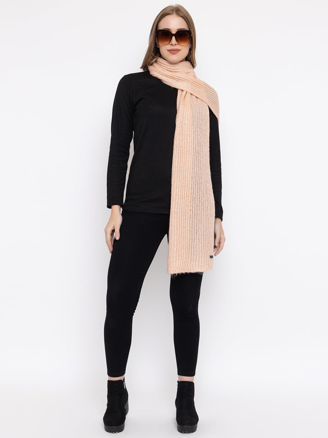 513 Women's Acrylic Woolen Solid Self Design Casual Warm Winter Wear Muffler Scarf Stole
