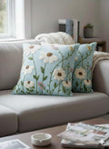 CASA-NEST Linen Embroidery Cushion Cover, Size -16x16 inch, Pack of 2 pc, Decorative Sofa Cushion (Aqua, 2)