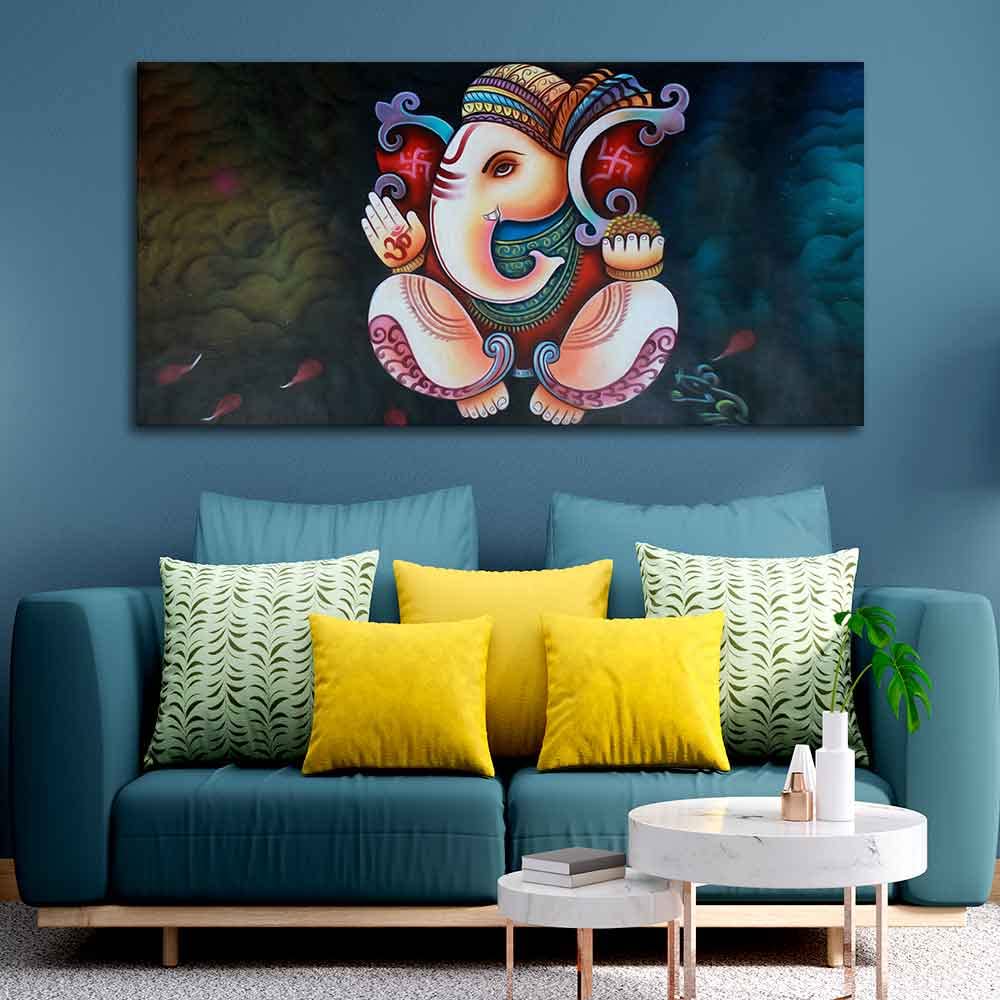 VIBECRAFTS Canvas Paintings for Living Room Drawing Room Shri Ganesha Canvas Wall Painting Fitted With Wooden Frame For Home | Office | Living Room | Gifts (PTVCH_2569)