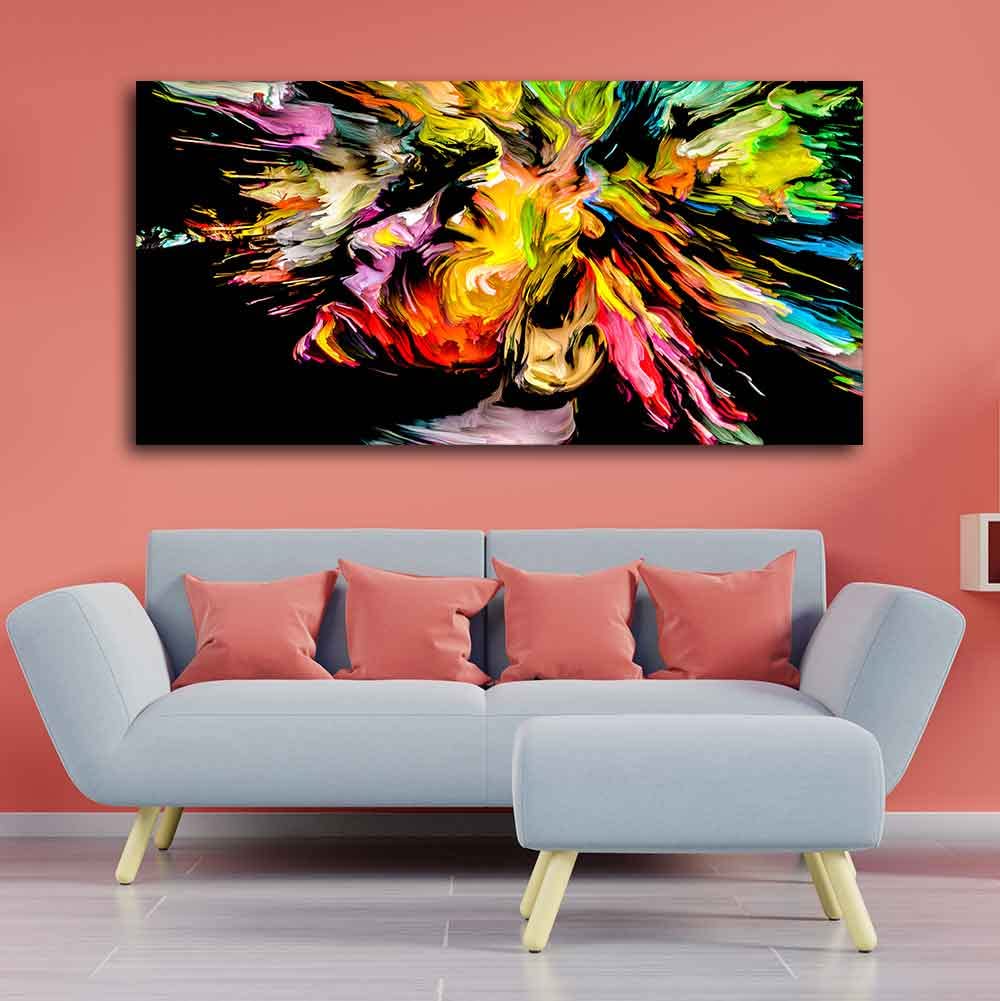 VIBECRAFTS Canvas Paintings for Living Room Drawing Room Colorful Abstract Human Head Canvas Wall Painting Fitted With Wooden Frame For Home | Office | Living Room | Gift (PTVCH_2478)