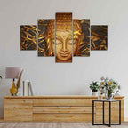 VIBECRAFTS Gautam Buddha with Serene Smile Wall Painting of Five Pieces For Home|Office|Living Room|Gift (PTVC5Pcs1_5537)