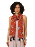 tweedle Pure Cotton Summer Scarf for Women,soft, Printed, Breathable Stole for Sun and Wind Protection - Orange