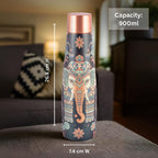 Vip luxe Designer Pure Copper Bottle & Glass Set with Elephant & Mandala Design – 900ml Bottle + 2 x 250ml Glasses | Heavy-Gauge Ayurvedic Gift Set for Wellness