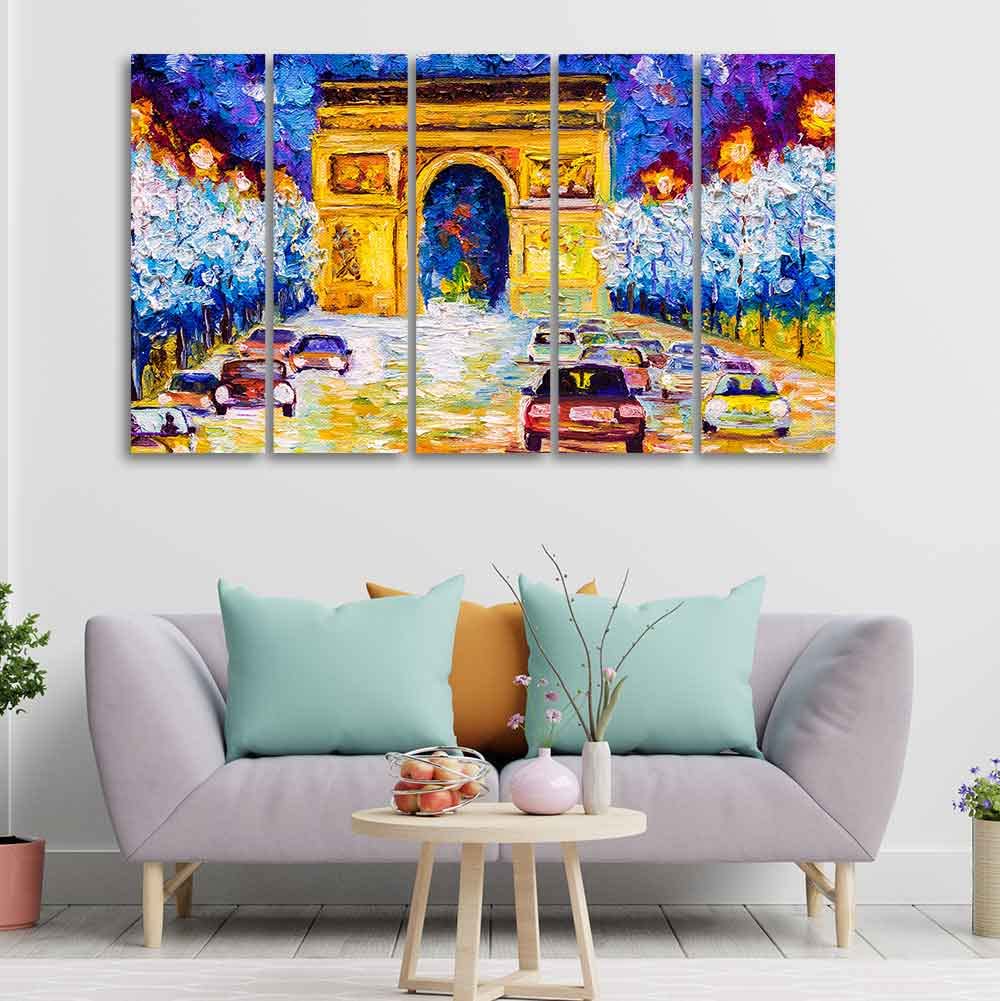 VIBECRAFTS Arc De Triomphe 5 Pieces Canvas Wall Painting For Home | Office | Living Room | Gift (PTVC5Pcs4_8535)
