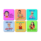 Artvibes Printed MDF Wooden Coasters for Home and Kitchen | Dining Table Decor | Square Coasters | Kitchen Decorative Items | Table Decoration | Home Decor (Set of 6 | 4x4 Inch)(Dialogues) TC_2009