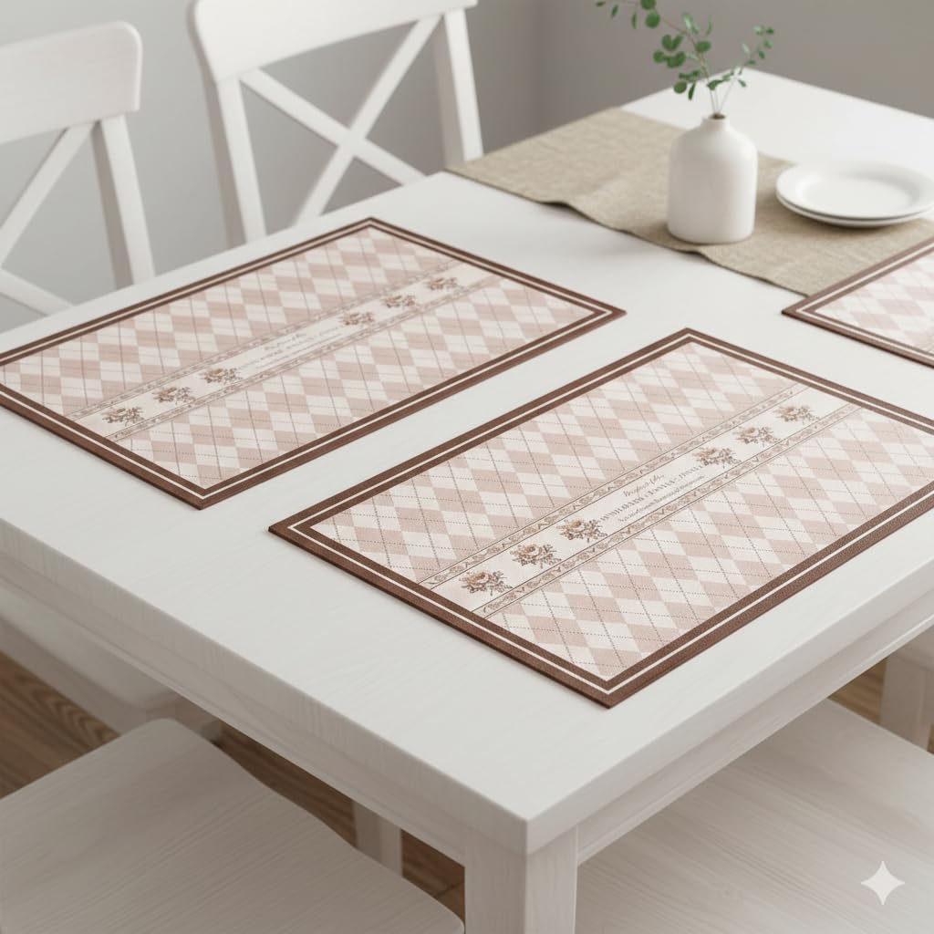 Upaado Leather Dining Table Placemat with Vintage Design - Pack of 2 | Heat Resistant, Waterproof, Non-Slip Table Mat for Kitchen Dining Table, PU Leather Mat for Table Protection (Dusty Rose) Kafalo