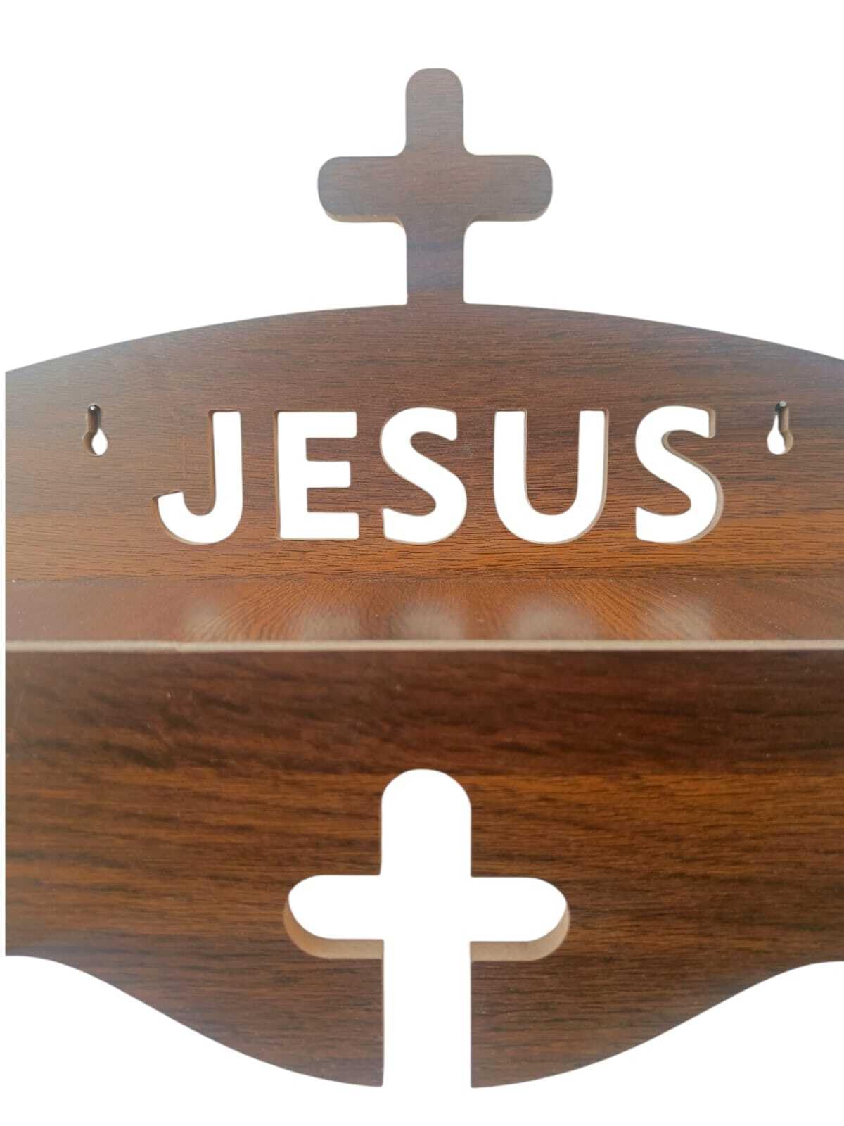 Wooden Jesus Cross Wall Shelf Christian Prayer Stand Home Decor Handmade Religious Temple Shelf for Church Living Room Bedroom Gift Festival House Office Spiritual Display