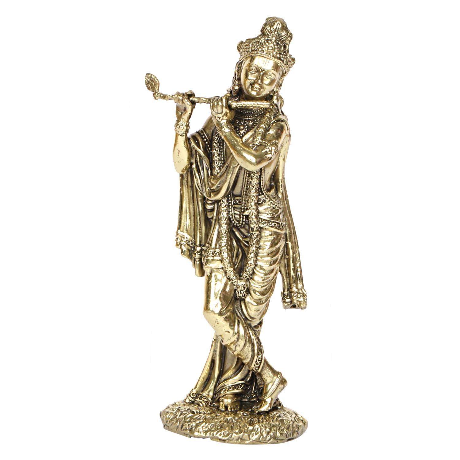 ARTVARKO Brass Krishna Idol Statue Playing Flute for Puja Mandir Krishna Murti 6 Inch