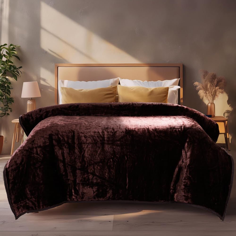 ABRAZO 660 GSM Reversible 3.5 Kg Mink Blanket for Winter & AC | Double Bed 220×240 cm Soft & Warm Blanket/Dohar/Quilt/Comforter | All Season Use | Chocolate Kafalo