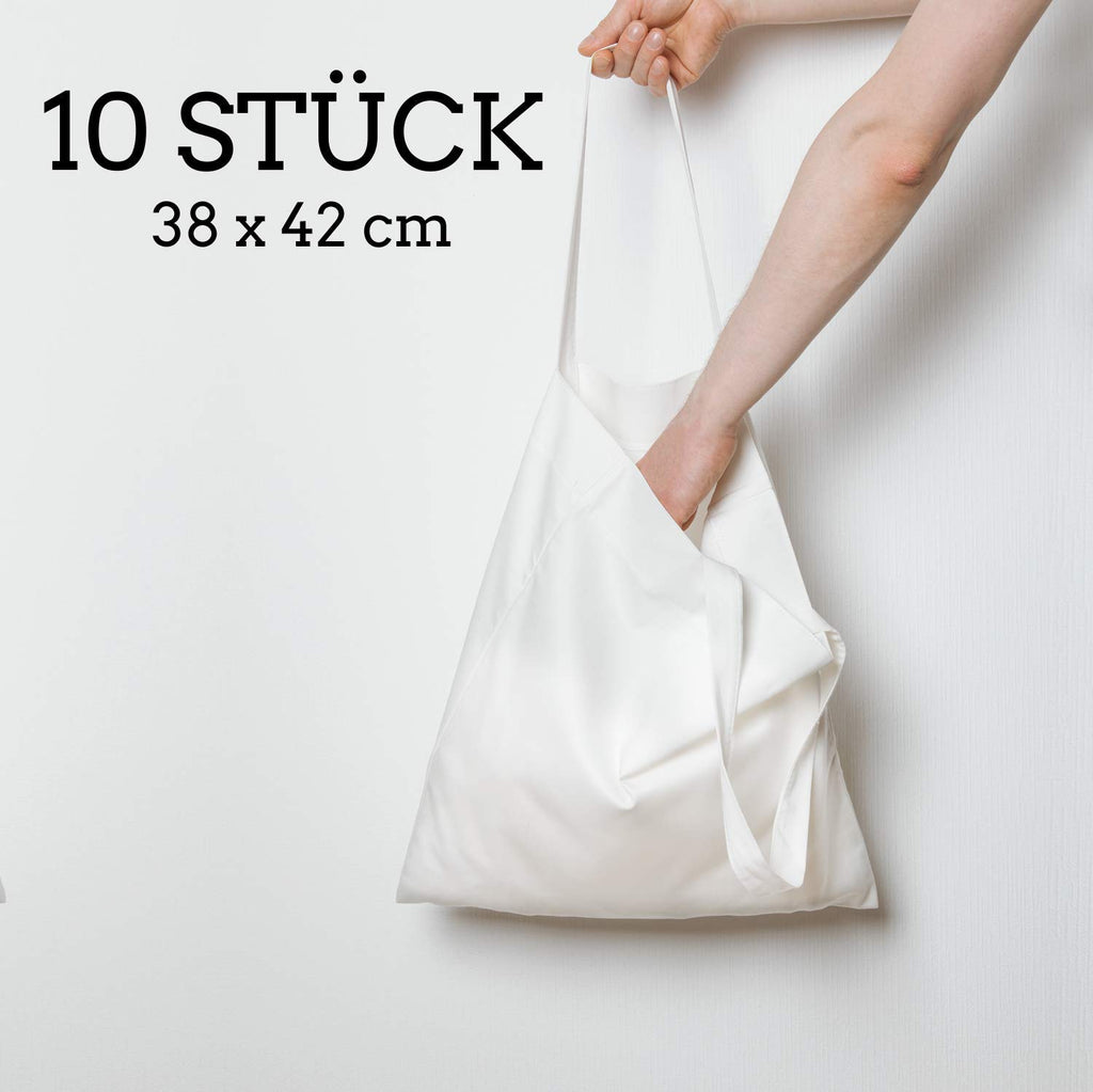 ELES VIDA Cotton Bags White Fabric Bag (10 Pieces in 38 x 42) – The Original Oeko-Tex Tested Quality Product, Long Handle, Tote Bag, Jute Bag, Cloth Bag, Shopping Bag, 100% Cotton