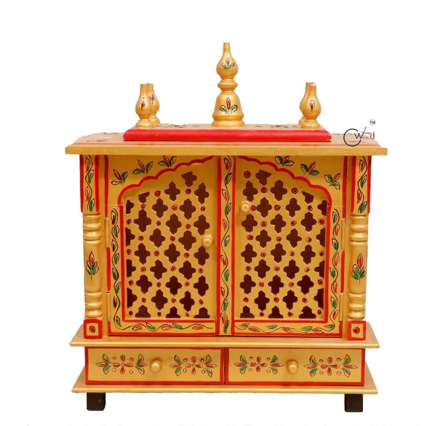 Wood To Cart Beautiful MDF Wooden Temple/Pooja Mandir for Home and Office/Wall Mounted Temple/Puja Stand(Gold - 18x9x22 inches)