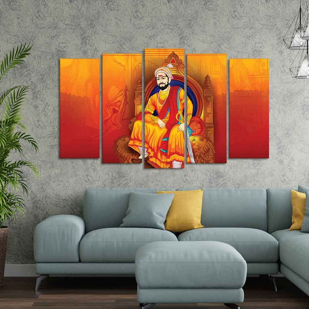VIBECRAFTS Homcraft Indian Warrior Chhatrapati Shivaji Maharaj Wall Painting Set of Five For Home|Office|Living Room|Gift (PTVC5Pcs2_6618)
