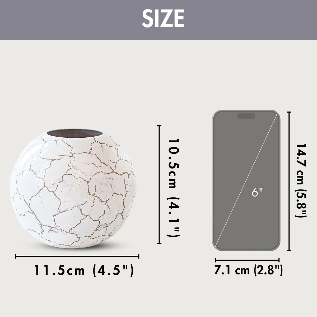 BEHOMA Metal Ball Round Metal Vase for, White