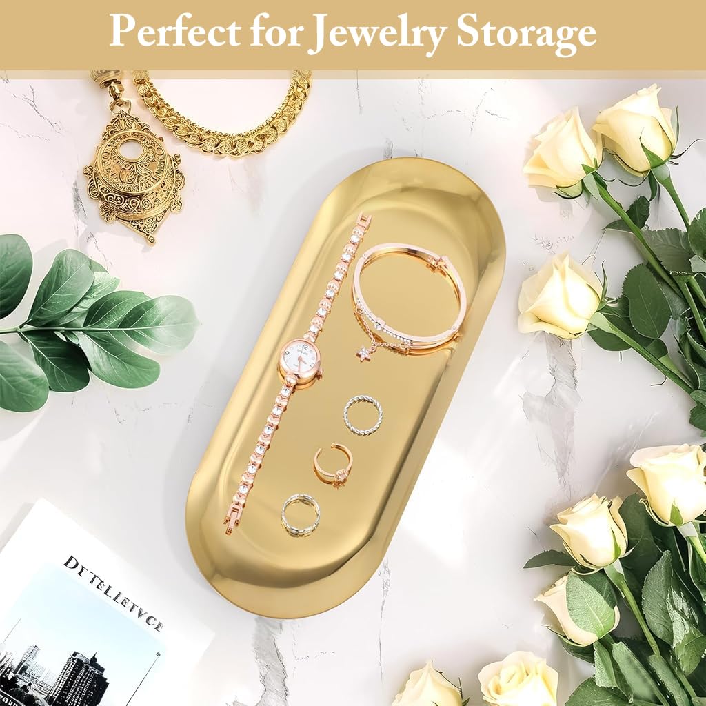 HASTHIP® 2Pcs Golden Bathroom Tray 30x12cm Stainless Steel Easy Clean