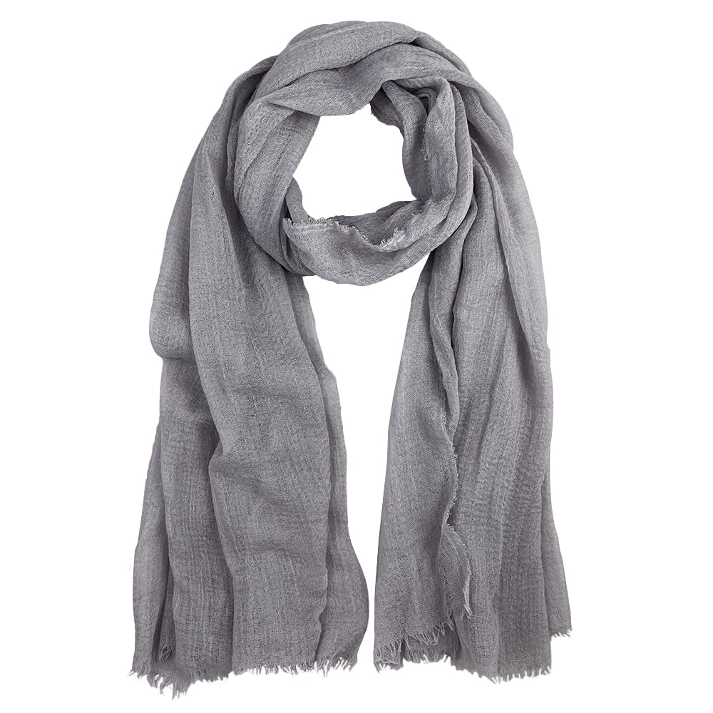 XRDSS Summer Cotton Blend Crinkle Vintage Soft Scarf with Fringed Edges 35 ¡Á 70 Gray