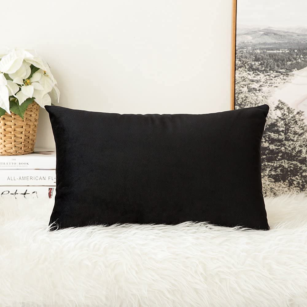 Khooti Velvet 200 TC Cushion Cover Pack Of 1-16X20/41X51 Cm-Black-Soft Pillow Covers Cushion Case For Sofa Bedroom Living room Chair Car