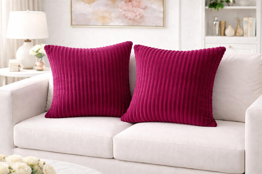 AWARD VELVETS Premium Faux Rabbit Fur Plush Luxury Soft Fluffy Striped Decorative Throw Pillow/Cushion Covers for Sofa, Couch, Living Room - (Dark Pink, 24 x 24 inch) Set of 1