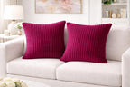 AWARD VELVETS Premium Faux Rabbit Fur Plush Luxury Soft Fluffy Striped Decorative Throw Pillow/Cushion Covers for Sofa, Couch, Living Room - (Dark Pink, 24 x 24 inch) Set of 1