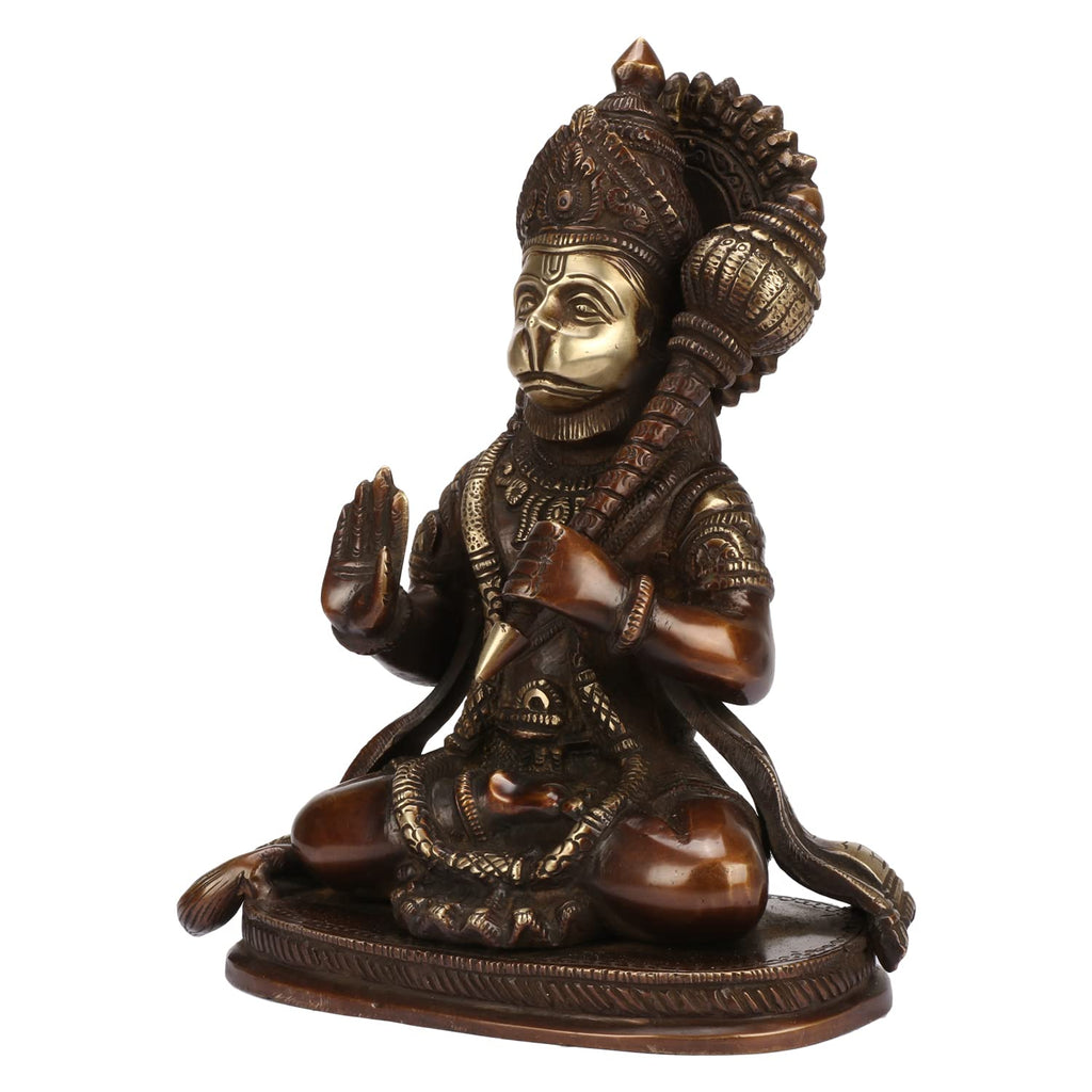 ARTVARKO Lord Hanuman Ji Murti Bajrangbali Antique Brass with Gada Bhagwan Statue Showpiece for Pooja Gift Living Room Decoration Home Décor 8 Inches