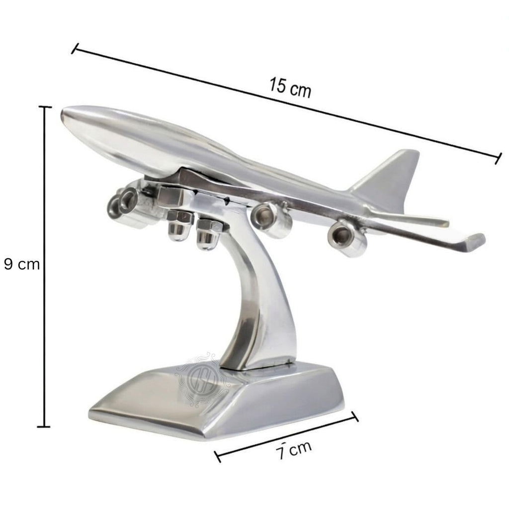 DSH Brass Jet Plane On Stand Table Top Decorative Showpiece for Home Decor & Office Table and Gifting. (Silver)