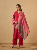 Pashmoda Women Gulpari Kaani Stole, Authentic Kashmiri Luxury Pashmina Style Shawl, Stole, (Size 28x80 Inches, Pink Color) MAVST06