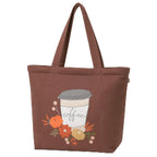 MASQ Premium ToteBag for Women with Zipper | Embroidered Foldable Shoulder Bag with Multiple Pockets | Spacious Handbag for College & Office | Eco-Friendly & Reusable (AP_TB_Coffee_Adict_01)