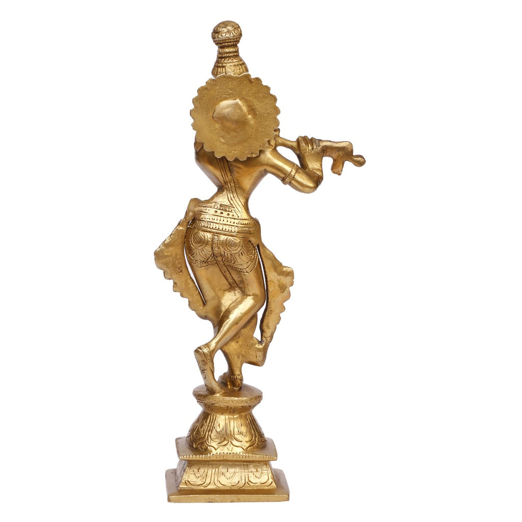 ARTVARKO Lord Krishna God Murti Brass Statue of Love Flute Playing Home Décor Living Pooja Room Mandir Temple Height 10.5 Inch
