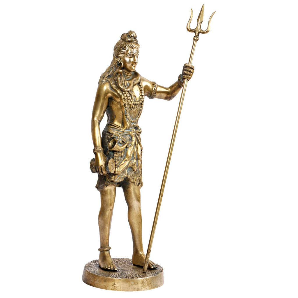 ARTVARKO Brass Standing Shiva Idol Statue God Bholenath Shiva Lord Shanker Idol Showpiece for Pooja Home Office Temple Art Decor 18 Inch.
