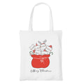 Happu-White Cotton Canvas Tote Bag with Zip | Happy Christmas Festive Print | Reusable, Washable & Eco-Friendly Multi-Purpose Tote for Women & Girls HPK-3434