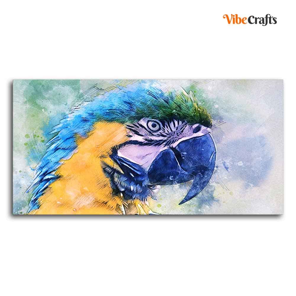 VIBECRAFTS Canvas Paintings for Living Room Drawing Room Parrot Watecolor Art Canvas Wall Painting Fitted With Wooden Frame for Home | Office | Gift (PTVCH_2422)