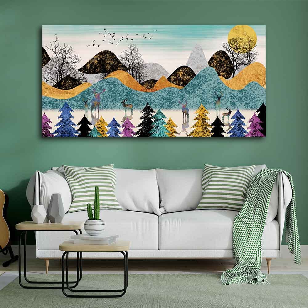VIBECRAFTS Canvas Paintings for Living Room Drawing Room Modern Art Forest Canvas Wall Painting Fitted With Wooden Frame For Home | Office | Living Room | Gift (PTVCH_2472N)
