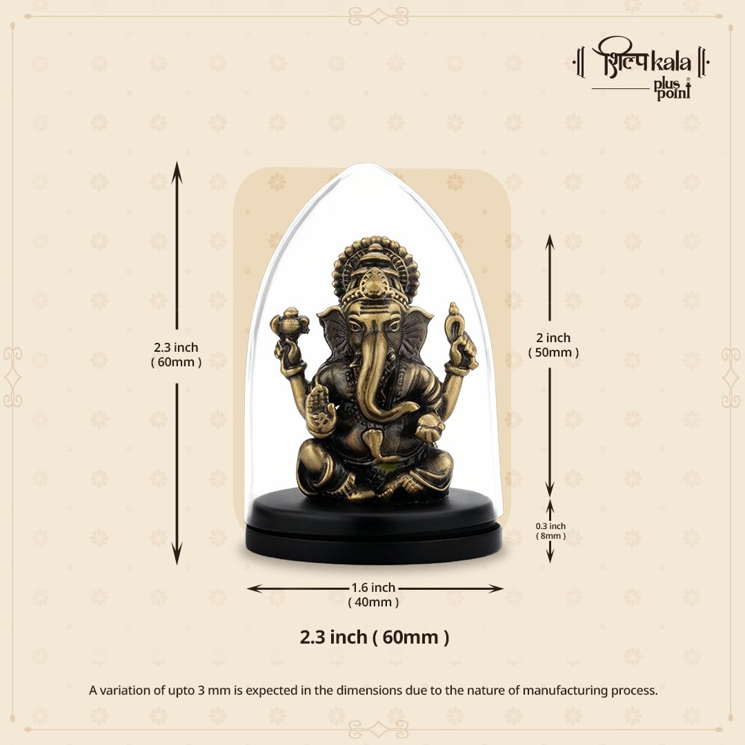 Shilpkala 2.5 Inch Brass Ultra Fine Sarp Ganesh Idol with Cobra Belt for Car Dashboard & Desk Decor