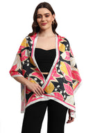 Ravaiyaa - Attitude is everything Women Lightweight Printed 100% Satin Silk Scarf Stoles Breathable Neckerchief Head Beach Wrap Scarves (Black Pink Leaf, 70 x 20 Inch)