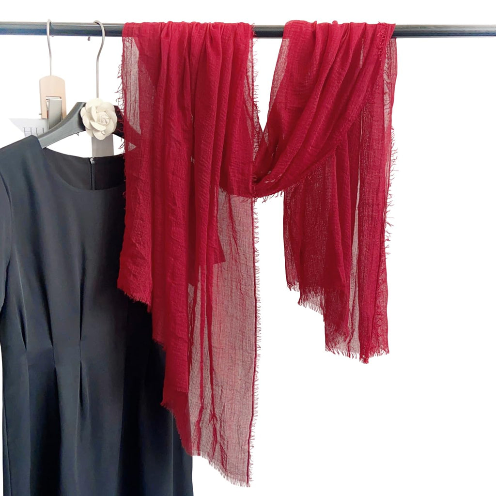 CrossKulture Crinkled PolyCotton Scarf for Women - 180 x 90 cm Stole for Women | PolyCotton Scarf for Summers, Head Cover for Women | Lightweight Scarf for Women | Women Accessory (Red)