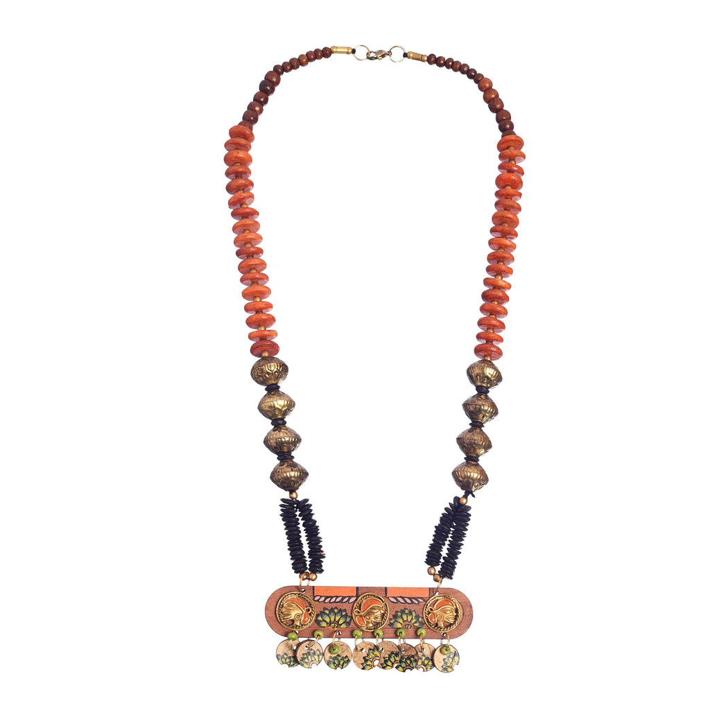 AAKRITI ART CREATIONS Heritage Drift Handcrafted Ethnic Necklace for Women | Hand-Painted Pendant with Beads | Boho Pendant Necklace for Women | Handmade Jewellery Gift