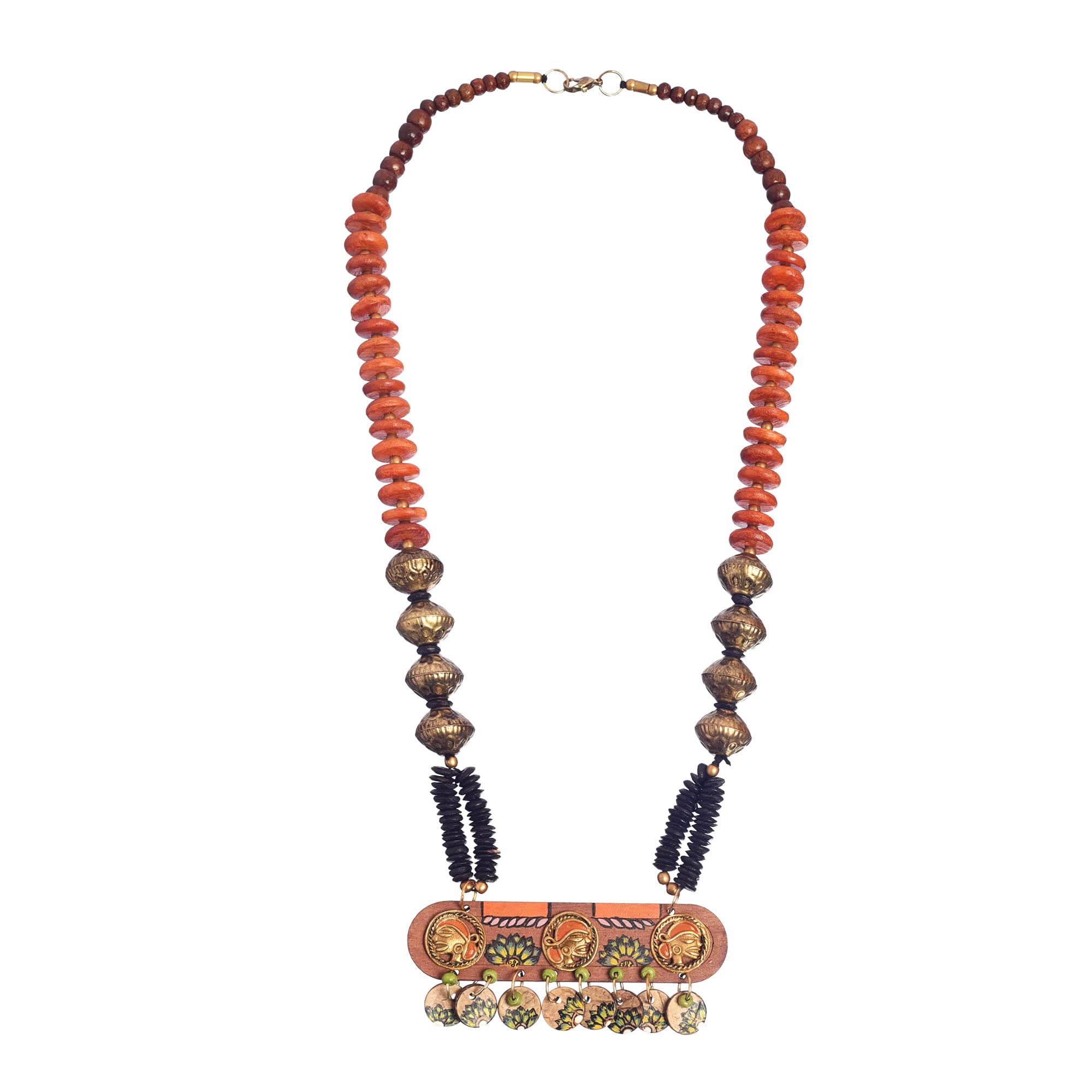AAKRITI ART CREATIONS Heritage Drift Handcrafted Ethnic Necklace for Women | Hand-Painted Pendant with Beads | Boho Pendant Necklace for Women | Handmade Jewellery Gift