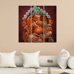 VIBECRAFTS 3 Pieces Beautiful Ganesh Ji Canvas Wall Painting Fitted With Wooden Frame For Home | Office | Living Room | Gifts (PTVC3Pcs1_9571)