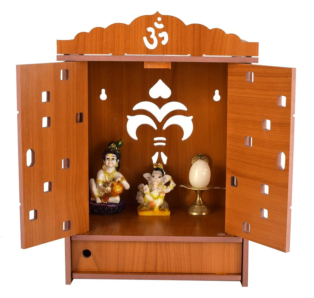 MIDU Pooja Mandir For Home Wall Hanging Mdf Wooden Temple With Door Brand (Orange,41 Cm)
