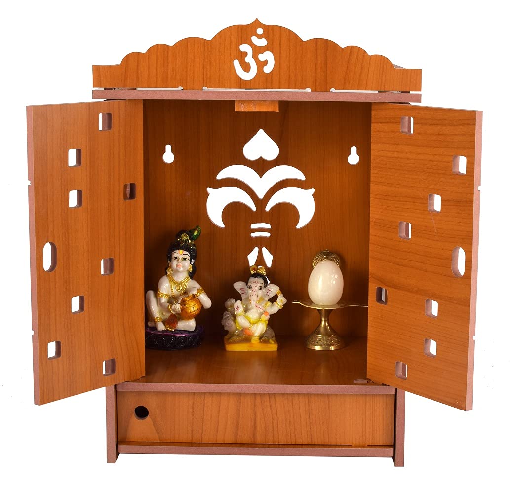 nexat Art Wooden Wall Hanging Temple for Home and Shop,Office and Home showpiece Temple(Size:41 X 28 X 19 CM) (Brown) (RED)