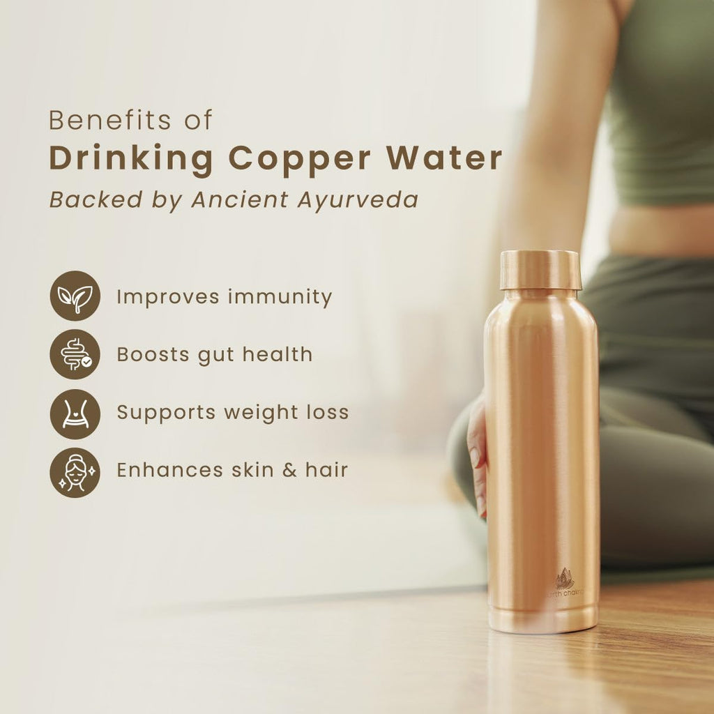Pure Copper Water Bottle 1 Litre, 7 Chakra, Leak Proof, Boosts Immunity, Ideal For Office, Gym, Yoga, Gifting, 1L
