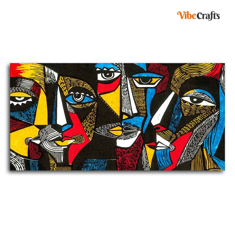 VIBECRAFTS Canvas Paintings for Living Room Drawing Room Colorful Abstract Faces Canvas Wall Painting Fitted With Wooden Frame for Home | Office | Gift (PTVCH_2403)