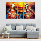 VIBECRAFTS Jesus Christ and Mary Canvas Wall Painting of Five Pieces For Home|Office|Living Room|Gift (PTVC5Pcs4_8670)