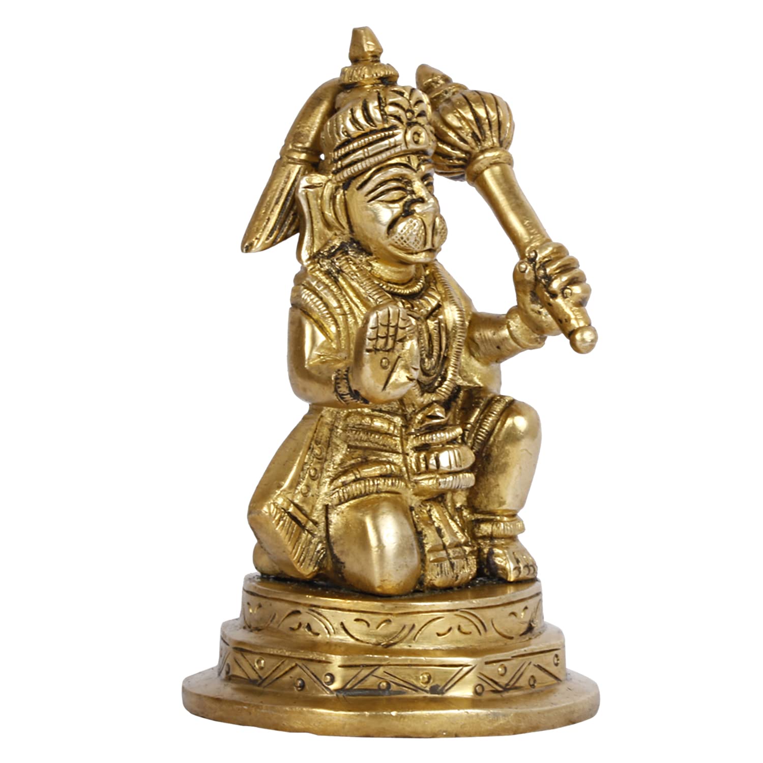 ARTVARKO Brass Hanuman Sitting with Gada on Shoulder Murti for Home Puja Idol Blessing Bajrangbali Statue for Pooja Gift 4.25 Inch