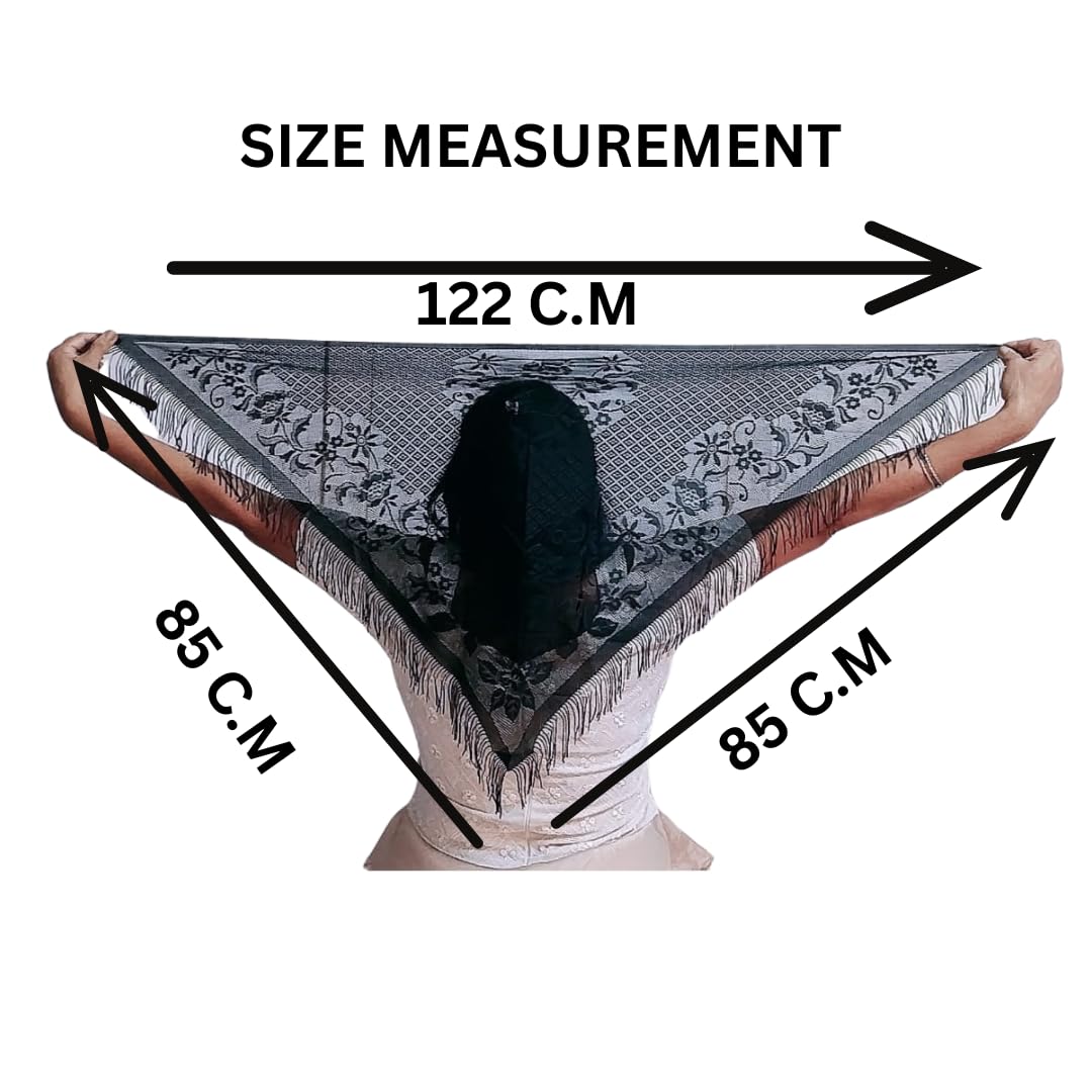 Devino Ora Elegant Black Lace Triangle Scarf/Shawl, (Black Diamonds) -1