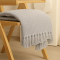 Furnistitchs Bohemian Cotton Sofa Throw Blanket 50x60 inches | Waffle Knit & Chevron Pattern with Fringes | Aesthetic Decorative Couch Throw for Living Room & Bedroom (Grey Waffle) Kafalo