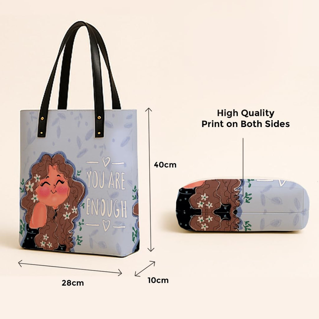 Kalankit Classic Tote Bag For Women | Canvas Printed Totes For Women | Aesthetic Shoulder College Bag For Girls | Vegan Leather Lightweight Everyday Handbag | Gift for Woman | You are enough
