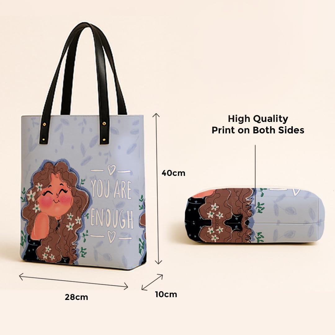 Kalankit Classic Tote Bag For Women | Canvas Printed Totes For Women | Aesthetic Shoulder College Bag For Girls | Vegan Leather Lightweight Everyday Handbag | Gift for Woman | You are enough
