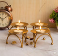 S.S Handicraft Set of 4 Gold Metal Tealight Candle Holders - Decorative T-Light Stands for Home Decor, Diwali, Weddings, and Gifting (Modern Curved Design)