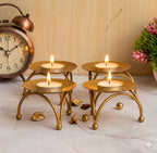 S.S Handicraft Set of 4 Gold Metal Tealight Candle Holders - Decorative T-Light Stands for Home Decor, Diwali, Weddings, and Gifting (Modern Curved Design)