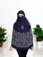 Vinsh Enterprise Cotton Long Scarf Cum Mask Scarves Usable for Vehicle Driver | White Printed Design | Universal Size | For Girl & Women | Soft & Breathable Sun Protection (Wex Batik - Navy Blue)